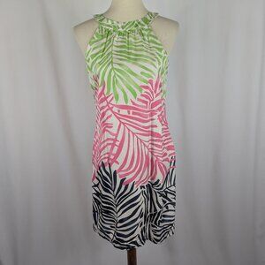 Vineyard Vines Silk Sleeveless Sheath Dress Pink Green Tropical Leaf Lined Sz 4